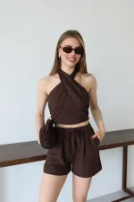 Kahveremgi Boyundan Bağlı Büstiyer Takım - 30352