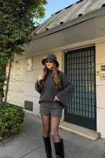 Pull oversize en velours côtelé anthracite - 26808