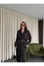 Brown Buckled Shirt and Trousers Set - 51240 Brown Buckled Shirt and Trousers Set - 51240