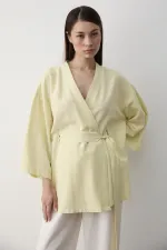 Sarı Iç Kemerli Fakir Kol Kimono - 5383