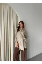 Chemise à ceinture boutonnée croisée 100% coton naturel