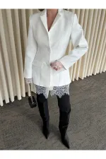 Beyaz Eteği Manşeti Dantelli Ceket - 2861