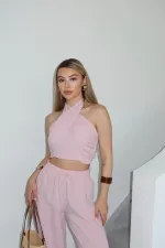 Pink Halter Neck Bustier and Pants Set