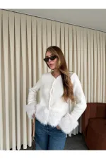 Ekru Kolları Kürklü Hırka - 251104