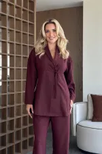 Ensemble chemisier et pantalon bordeaux - 8767