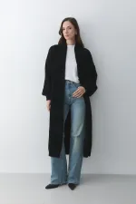 Gilet long noir en maille - 251015