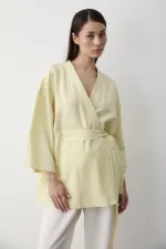 Sarı Iç Kemerli Fakir Kol Kimono - 5383