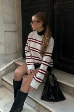 Pull oversize en maille rayée bordeaux - 2516