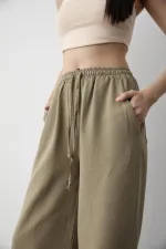 Pantalon en coton et lin Çağla avec taille élastique