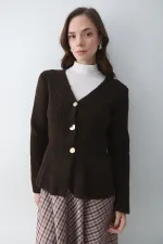 Gilet plissé marron à 3 boutons - 251065