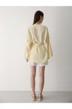 Yellow Cotton Linen Kimono with Button Detail and Belt