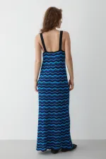 Navy Blue Zigzag Pattern Beach Dress