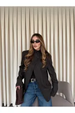 Kahverengi Hakim Yaka Ekose Ceket - 4103