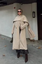 Bej Atkı Detaylı Uzun Kaban - 85163