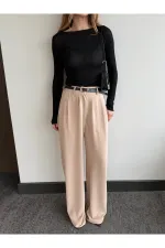 Bej Kemerli Bol Paça Pantolon - 301