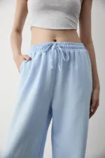 Blue Wide Leg Trousers with Elastic Waistband Blue Wide Leg Trousers with Elastic Waistband