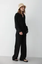 Ensemble chemise et pantalon noir texturé