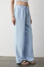 Blue Wide Leg Trousers with Elastic Waistband Blue Wide Leg Trousers with Elastic Waistband