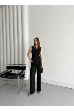 Ensemble gilet et pantalon noirs croisés