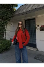 Red Shawl Detail Sweater - 251180