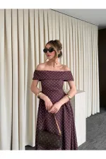 Robe midi marron à pois Madonna Neck - 00888