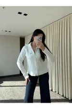 Ekru Balıkçı Yaka Çift Fermuarlı Hırka - 251108