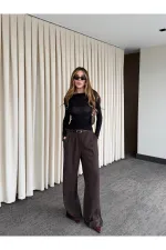 Kahverengi Kemerli Bol Paça Pantolon - 301