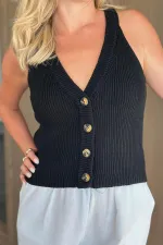 Siyah 4 Düğmeli Yelek