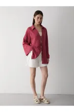 Kimono bordeaux 100 % coton et lin avec détails en dentelle