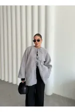 Grey Front Tie Teddy Jacket