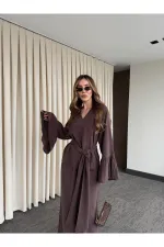 Brown Blouse and Pants Set with Ruffled Sleeves - 0812 Brown Blouse and Pants Set with Ruffled Sleeves - 0812