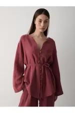 Ensemble chemise et pantalon en coton 100 % à boutons multicolores, coloris tuile