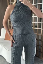 Ensemble chemisier sans manches et pantalon anthracite - 3009