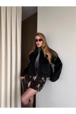 Siyah Fermuarlı Süet Ceket - 00664