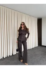 Brown Designer Denim Suit - 8002