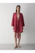 Burgundy Flam Linen Kimono Shirt