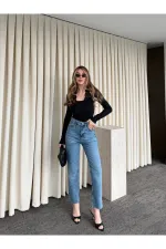 Black Blouse with Lace Neckline - 261017