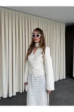 Ekru Vatkalı Fularlı Ceket - 85175