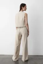 Ensemble 3 pièces en mousseline naturelle avec gilet