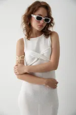 White Dress with Front Twist Detail