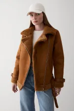 Manteau doublé de fourrure marron