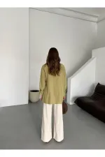 Chemise kaki 100 % coton à boutons croisés avec ceinture