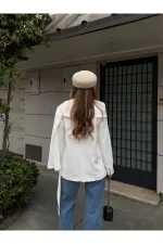 Beyaz Gold Düğmeli Şallı Ceket - 9721