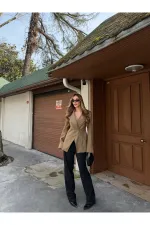 Haki Kruvaze Tek Düğmeli Ceket - 7011