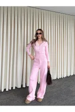 Pembe Dantelli İkili Triko Takım - 2602