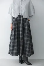Anthracite Grey Plaid Skirt with Leather Trim - 4977 Anthracite Grey Plaid Skirt with Leather Trim - 4977