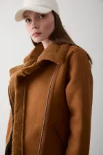 Manteau doublé de fourrure marron