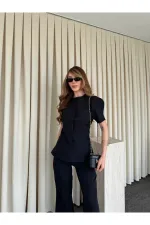 Siyah Balon Kol Düğmeli Ceket Pantolon Takım - 0440