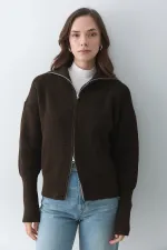 Brown Double Zip Cardigan - 251080 Brown Double Zip Cardigan - 251080