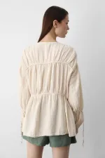 Natural 100% Cotton Muslin Shirt with Elasticated Sleeves